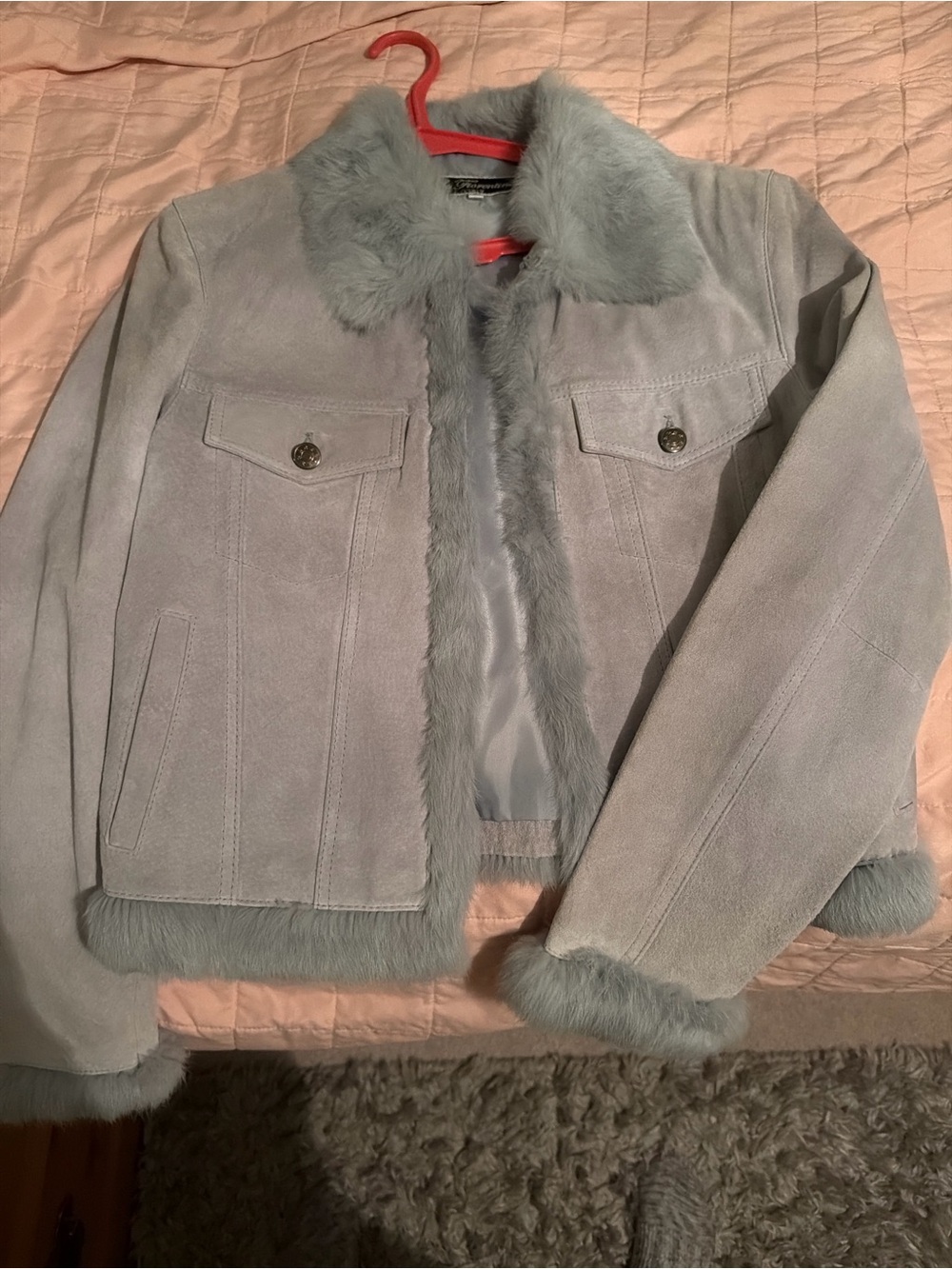 La Fiorentina Powder Blue Teddy Suede Jacket